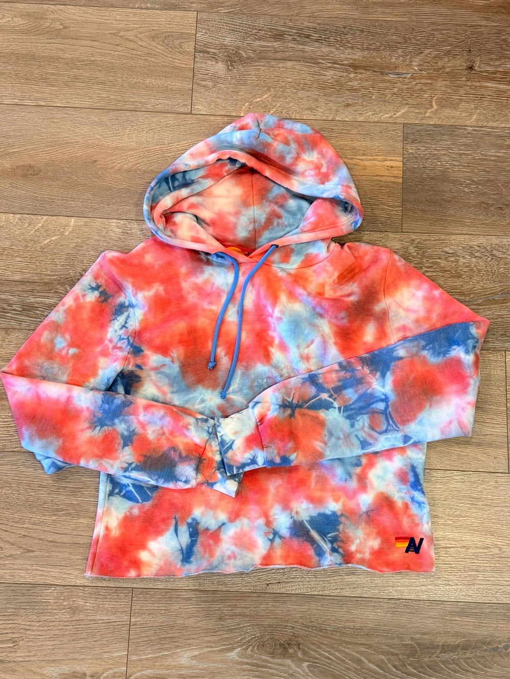 Aviator Nation red and blue Tie-Dye crop Hoodie size medium